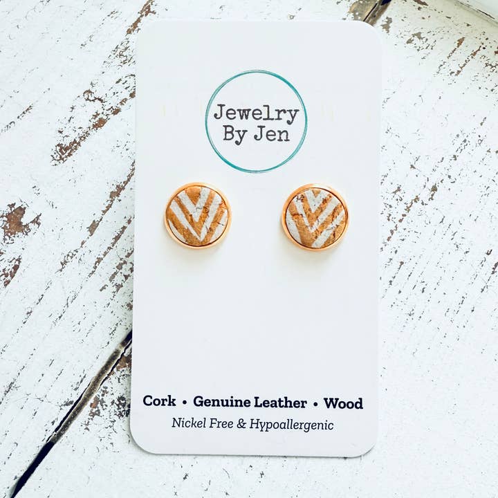 Stud Earrings: Gold & White Chevron for wholesale by Jewelry By Jen