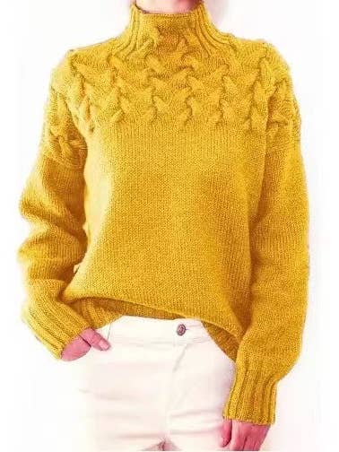 Rosa Clothing - Wholesale Knit Sweater - Women's - Cozy Solid Color Turtleneck Cable Knit Sweater14