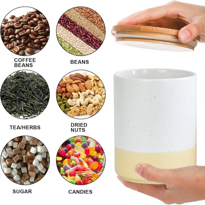 ARTONUSA - Wholesale Food Storage Container - Ceramic Canister Set with Airtight Wood Lids - 3-Piece set3