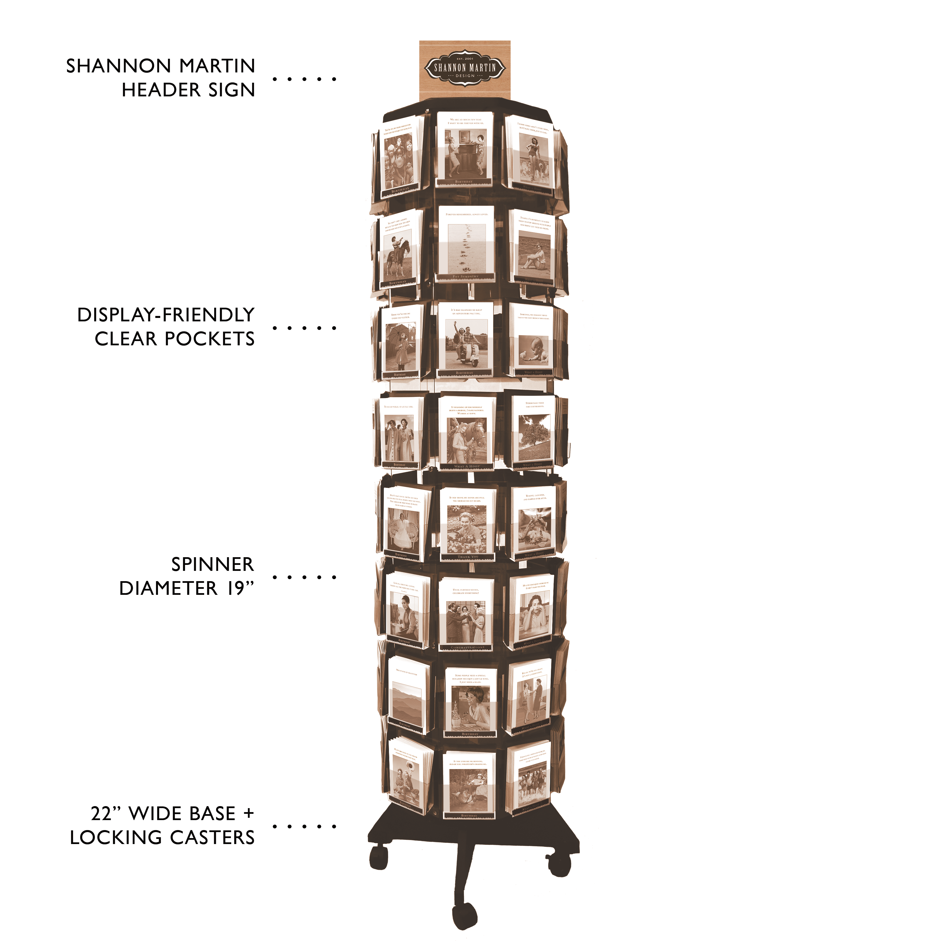 Shannon Martin Design - Wholesale Retailer Display - Paper & Novelty - 72 Pocket Display Filled With Half-Dozens1