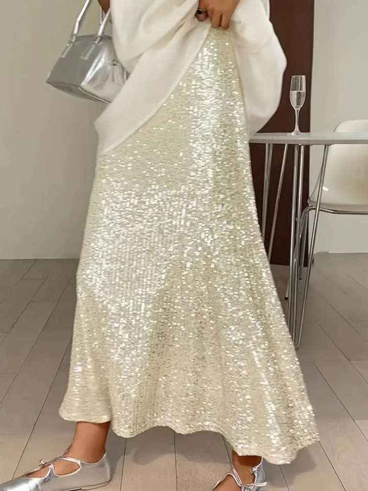 Lily Clothing - Wholesale Skirt - Women's - Sequined high-waisted inner elastic drape skirt2