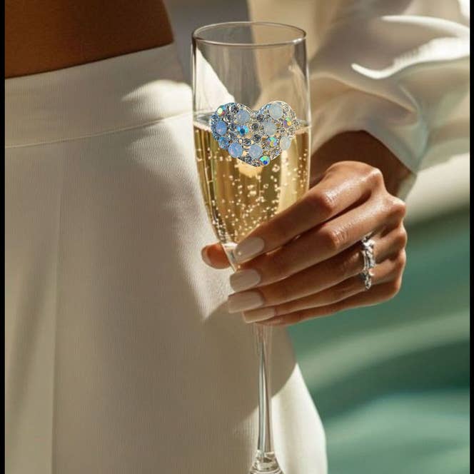 The Queens' Jewels® - Wholesale Champagne Flute - Multi Stone Heart Jeweled Stemmed Champaigne Flute0