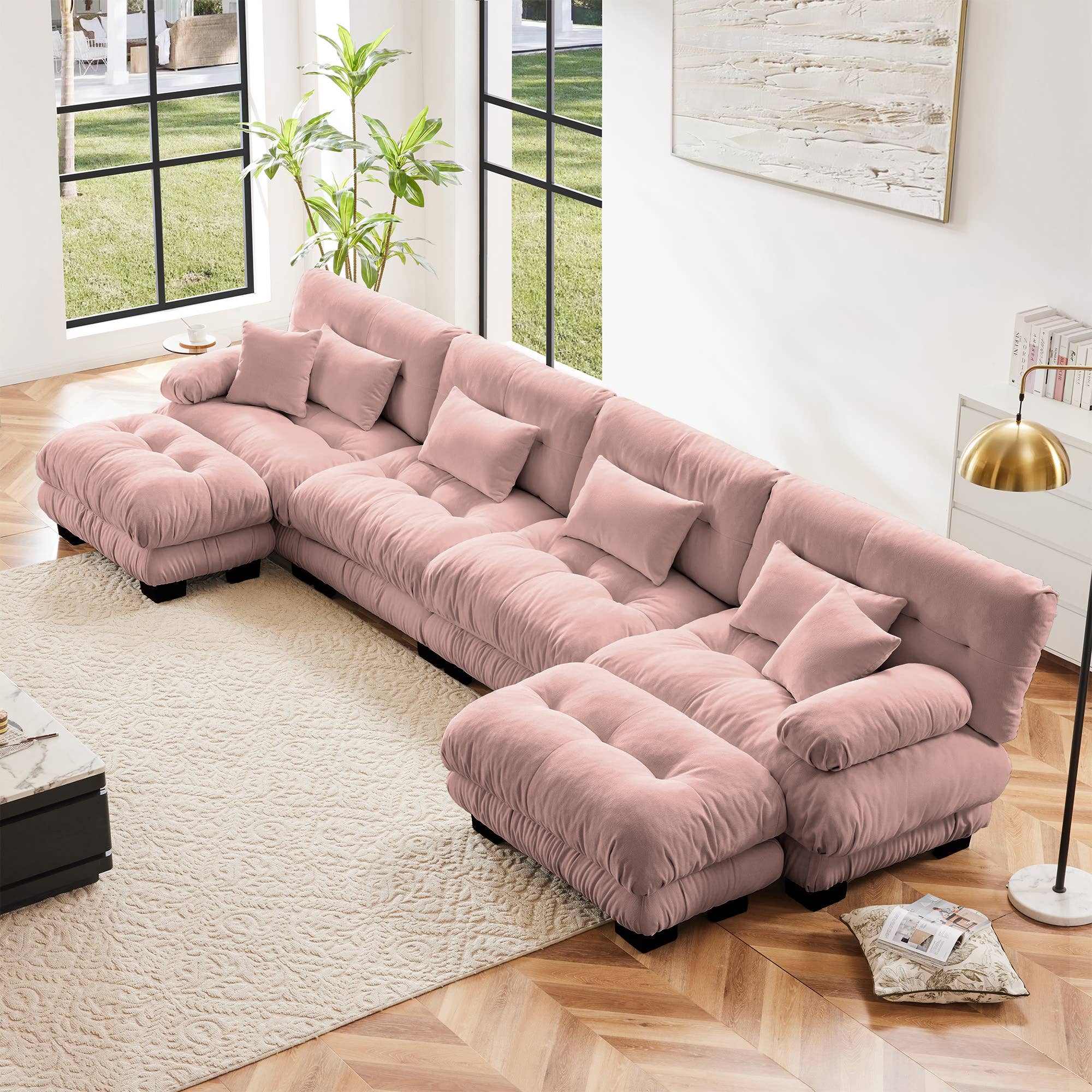 39F Inc. - Wholesale Sofa - Modular U-Shaped 4-Seat Green Chenille Sectional Sofa2