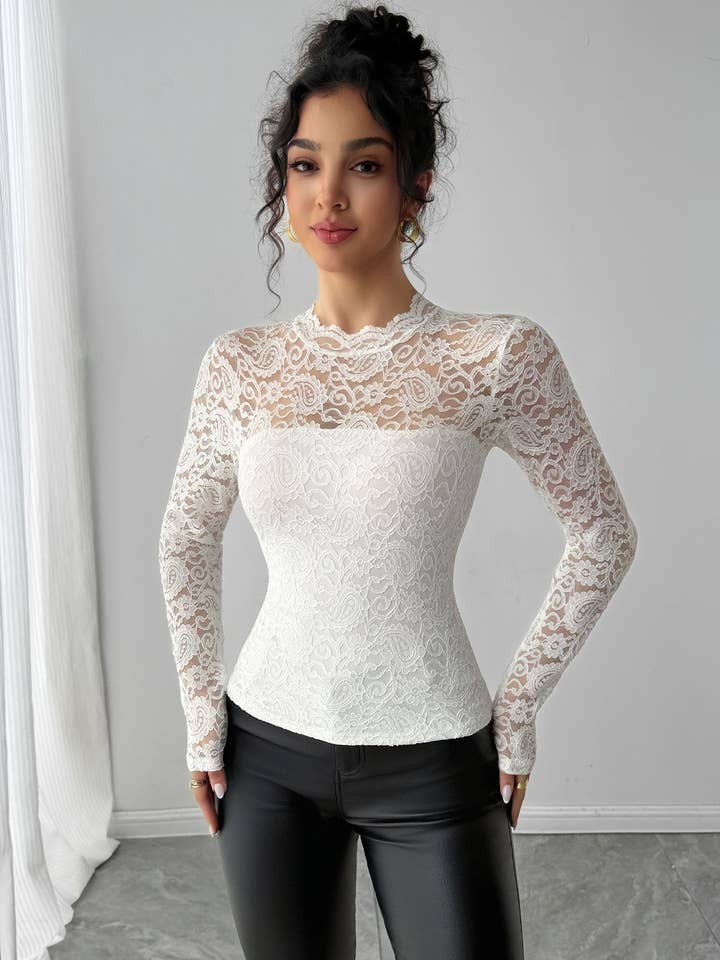 Lace Patchwork Long Sleeve Slim Fit Blouse for wholesale by Hope & Sunshine