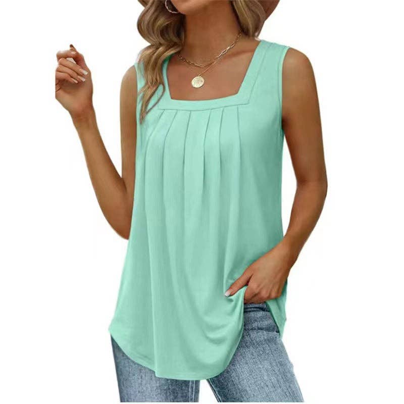 Lovesoft – Tops – Mulher por atacado – Regata sem mangas com decote quadrado franzido e barra assimétrica5