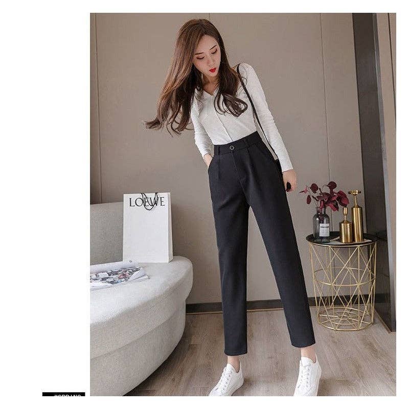Sheer Trend - Wholesale Pants - Women's - High-Waisted Black Formal Trousers With Stretch5