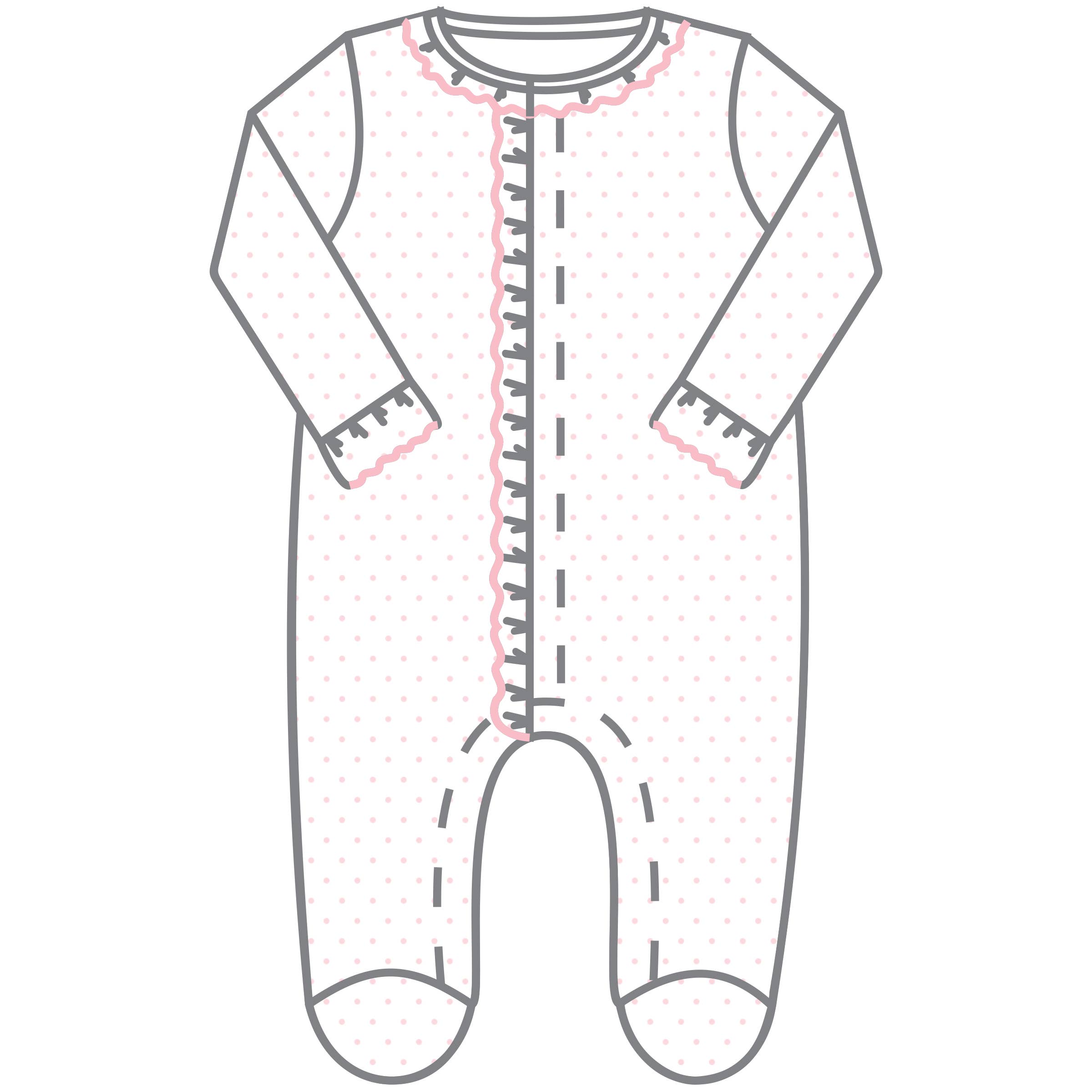 Rosa Mini-Footie mit Punkten und Rüschen auf der Vorderseite — Rosa für den Großhandel auf Faire0