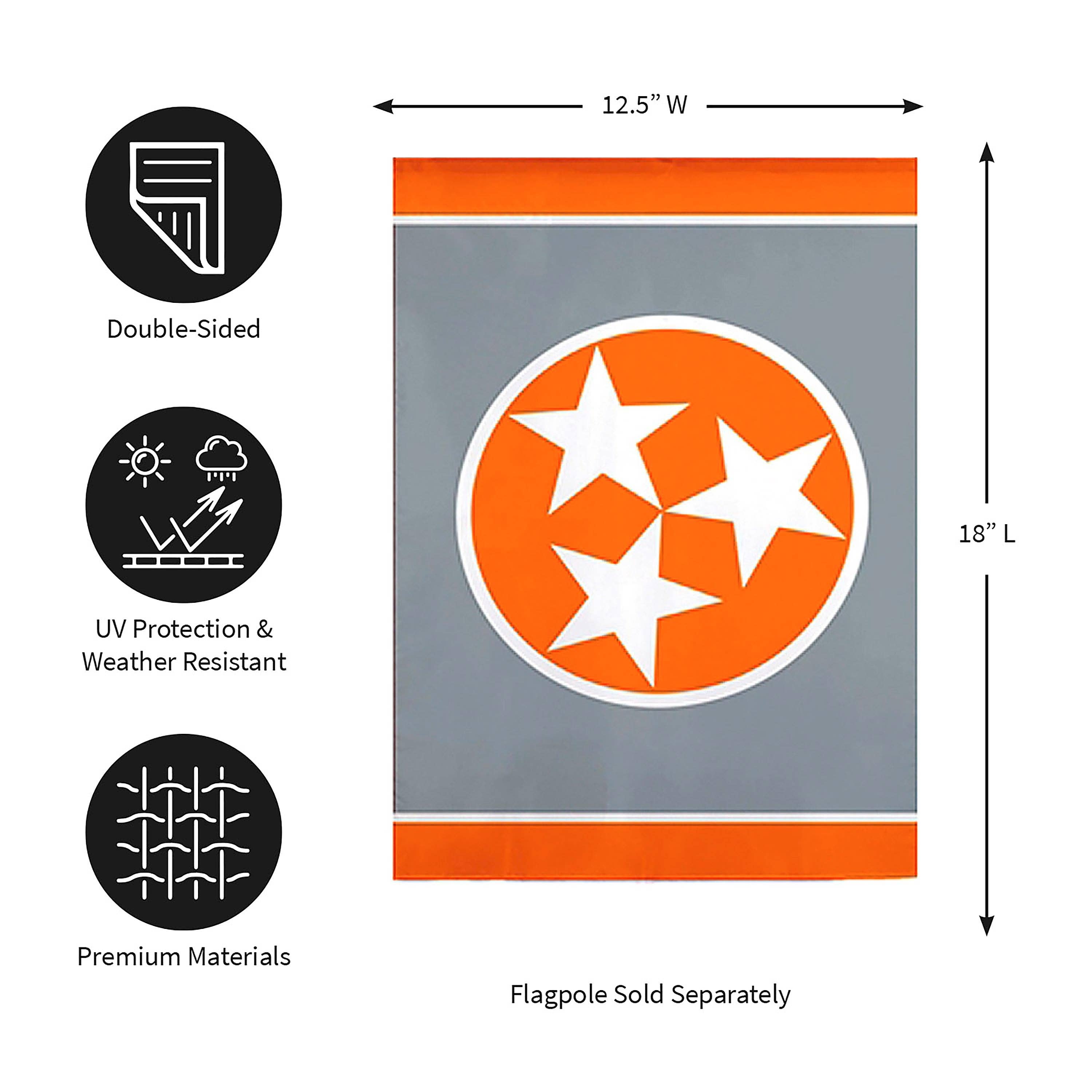 Evergreen Enterprises - Wholesale Flag - Tennessee Tri Star, Grey Garden Applique Flag1