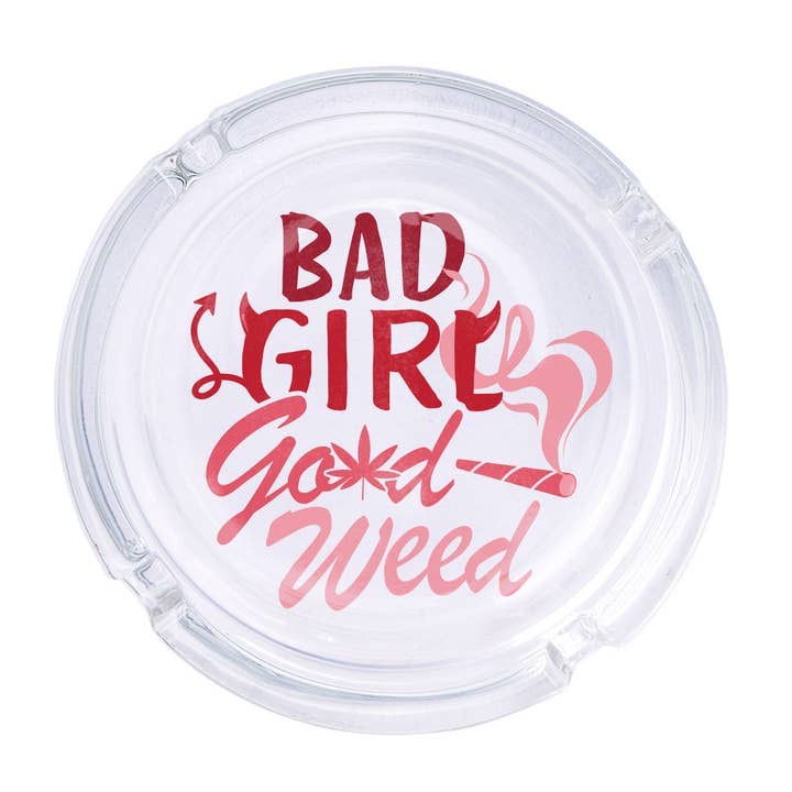 Bad Girl Good Weed Glass Ashtray for wholesale by femfetti