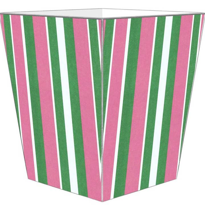 Cabana Stripe Pink & Green Wastepaper Basket for wholesale by Marye-Kelley