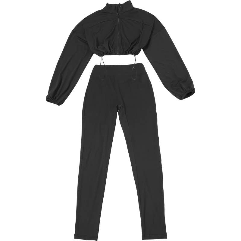 Lily Clothing - Wholesale Top & Pant Set (NOT Loungewear) - Women's - Drawstring Crop Top High Waist Skinny Pants Set36
