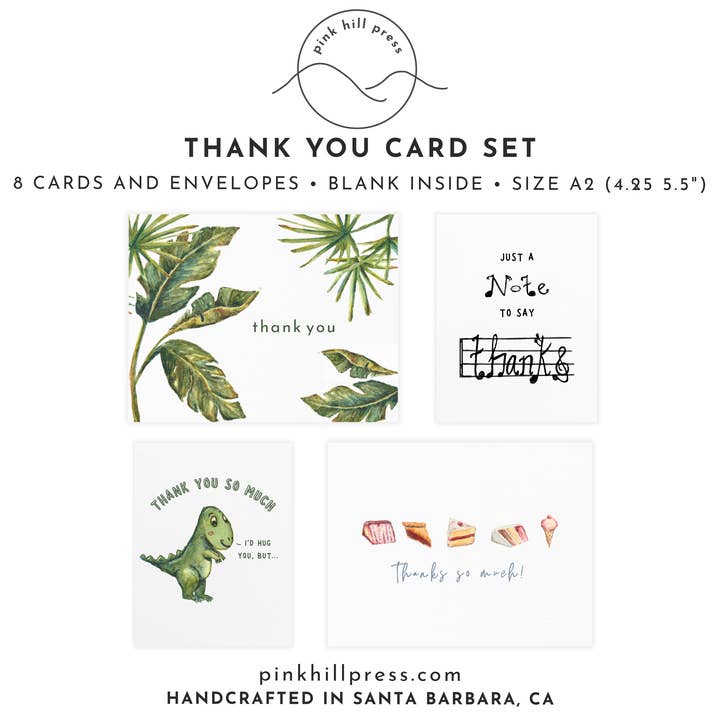 Set di biglietti di ringraziamento, confezione assortita da 8 biglietti, regalo di ringraziamento per la vendita all'ingrosso da parte di Pink Hill Press