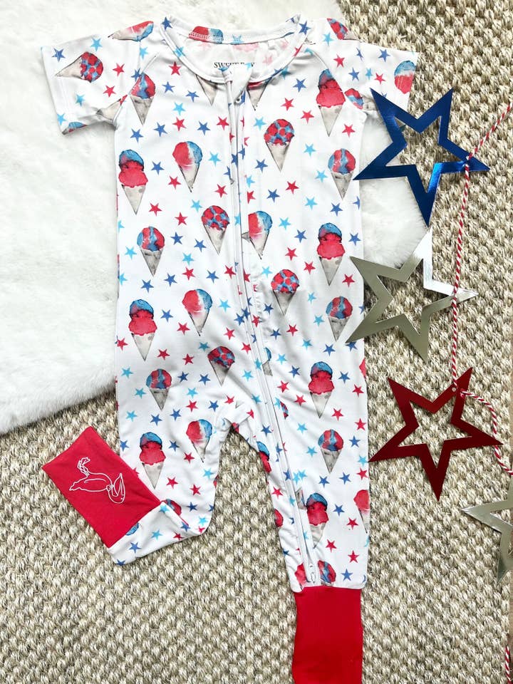 Sweet Bay Clothing – wholesale Jumpsuit – Baby – Red, White and Blue Snowcones Zipper Onesie
