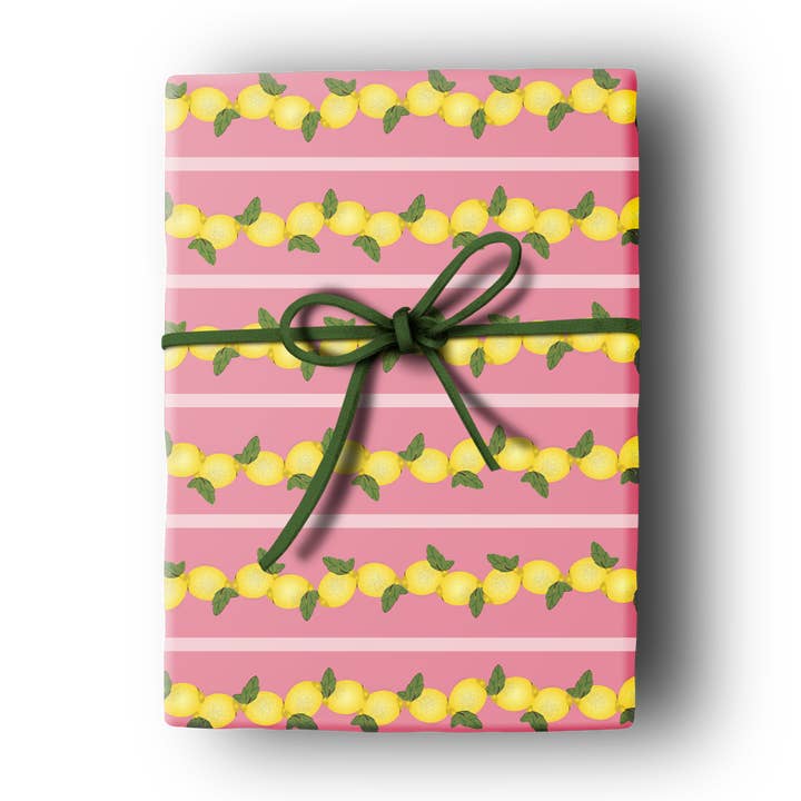 Lemon Vintage Pink and Yellow Gift Wrap Craft Sheets for wholesale by Mod Lounge Paper Company