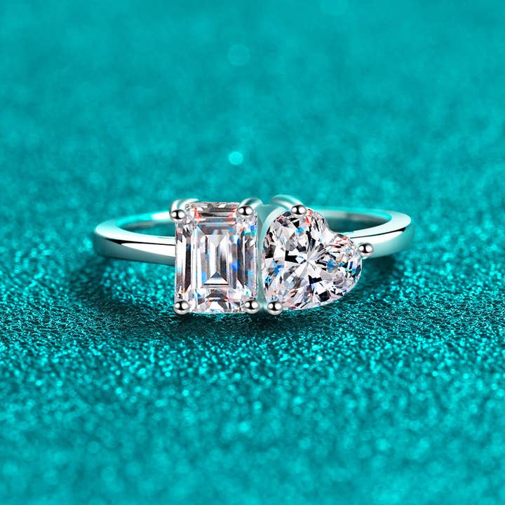 Perimade & Co. LLC - Wholesale Engagement Ring - Heart Square Moissanite Engagement Ring in Sterling Silver