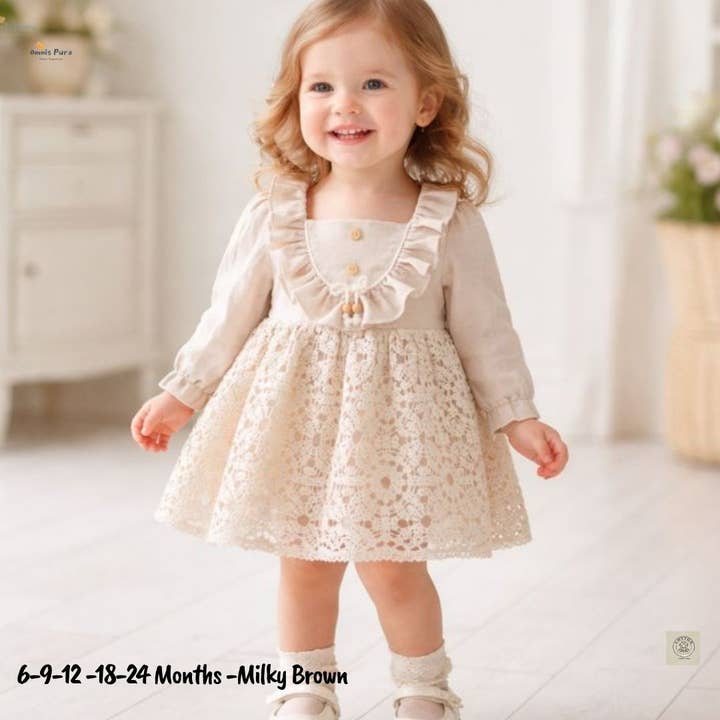 Robe Bébé en Coton Naturel avec Perles (6–24 M) | Jupe à 3 Couches pour la vente par Omnis Pura