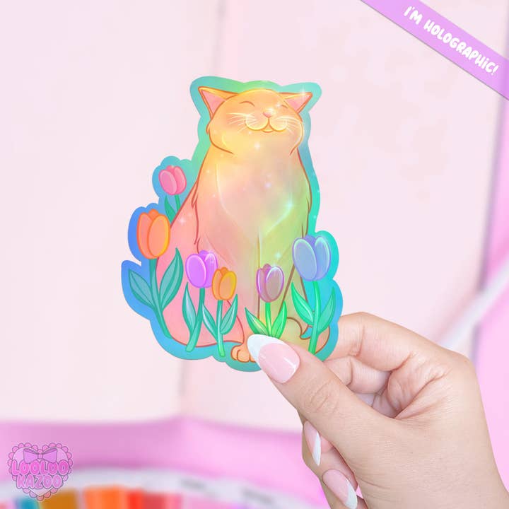 Sunshine Cat Holographic Vinyl Die Cut Sticker for wholesale by LooLooKazoo