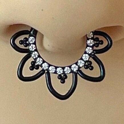 Black Titanium CZ Septum Piercing (16G | 8mm or 10mm | Titanium | Black, Gold, Silver or Rose Gold) for wholesale by Elara Body Jewelry