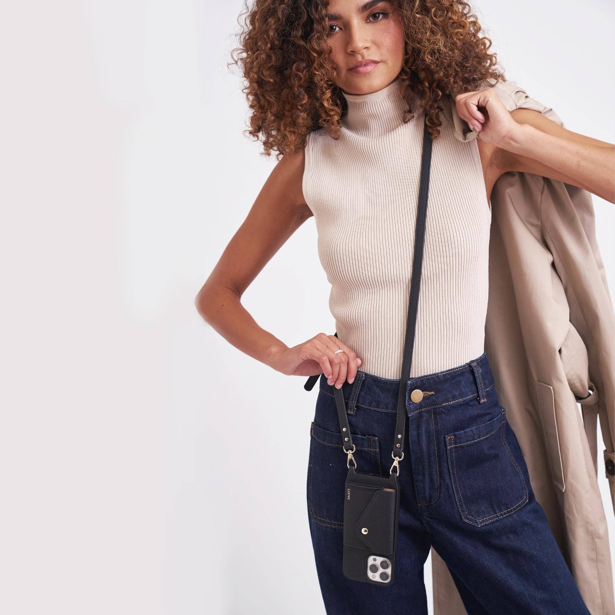 Louve Collection - Wholesale Phone Wallet - Women's - Zoë Black Leather Phone Case Wallet & Matching Strap32