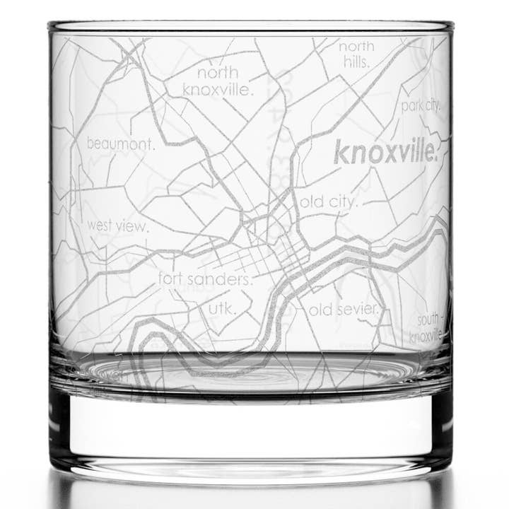Knoxville, TN City Map - Etched Whiskey Rocks Glass for wholesale by Well Told