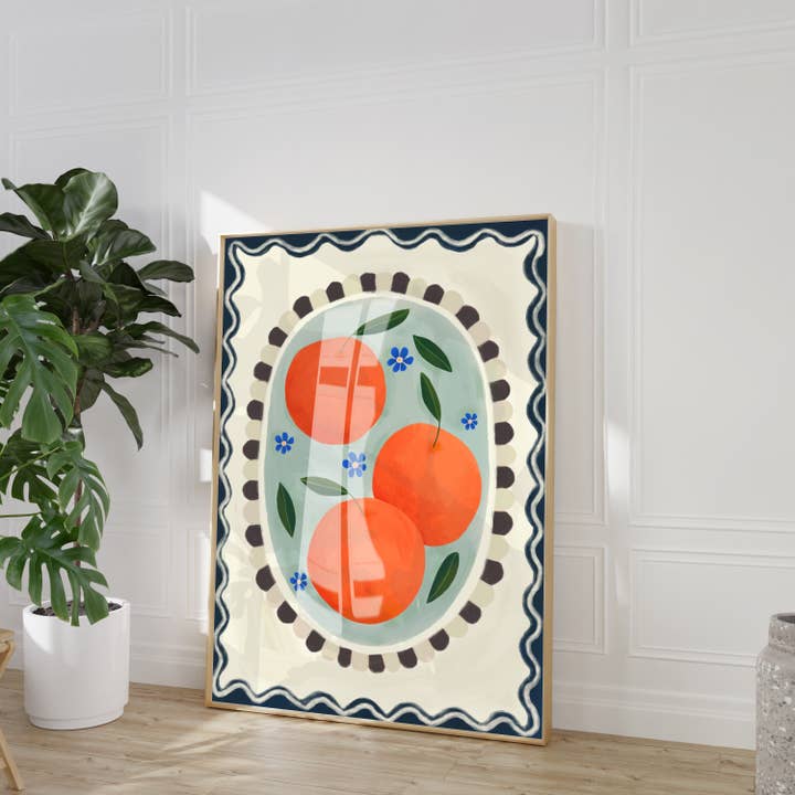 Kate Fox Design - Wholesale Kunstprint - Oranje met rand, kunstdruk, keukenkunst, kleurrijk