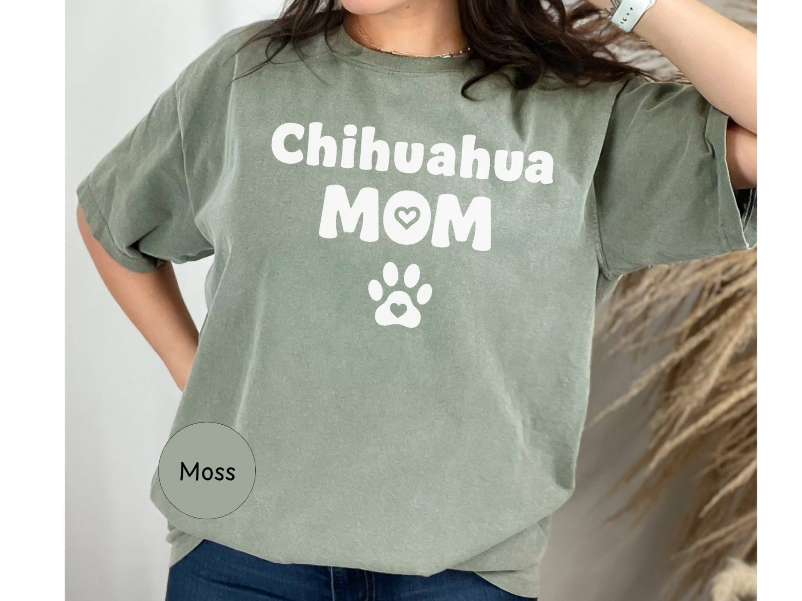 Graphic Galore - Wholesale Screen Printed T-Shirt - Women's - Chihuahua Mom T-Shirt, Dog Mom, Pet Lover Tee, Cute Heart Paw Print Design, Gift for Dog Owners, Animal Lover Shirt3