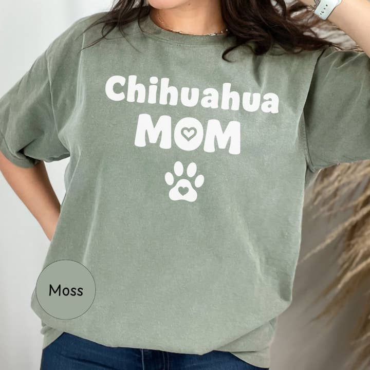 Graphic Galore - Wholesale Screen Printed T-Shirt - Women's - Chihuahua Mom T-Shirt, Dog Mom, Pet Lover Tee, Cute Heart Paw Print Design, Gift for Dog Owners, Animal Lover Shirt3