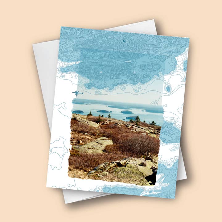 Cadillac Mountain Acadia Film Photo Map A2 Greeting Card for wholesale by Abby Clark Creative