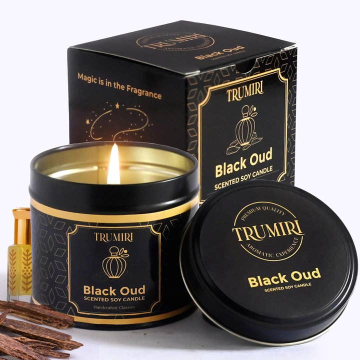 Black Oud Scented Soy Wax Candle - Non Toxic Gift for Men for wholesale by TRUMIRI
