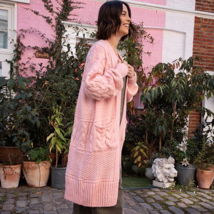 Cara & The Sky - Wholesale Cardigan - Women's - Alex Balloon Sleeve Cable Maxi Cardigan - Pink9