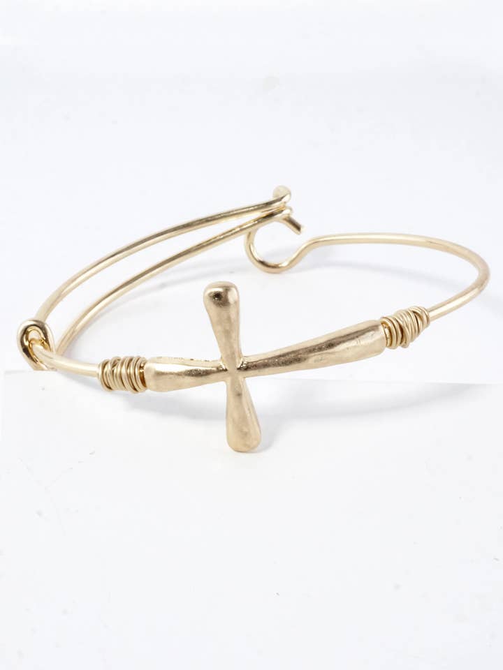 Hammered Cross Sideways Wired Cuff Hinge Bracelet for wholesale by Wild Honey