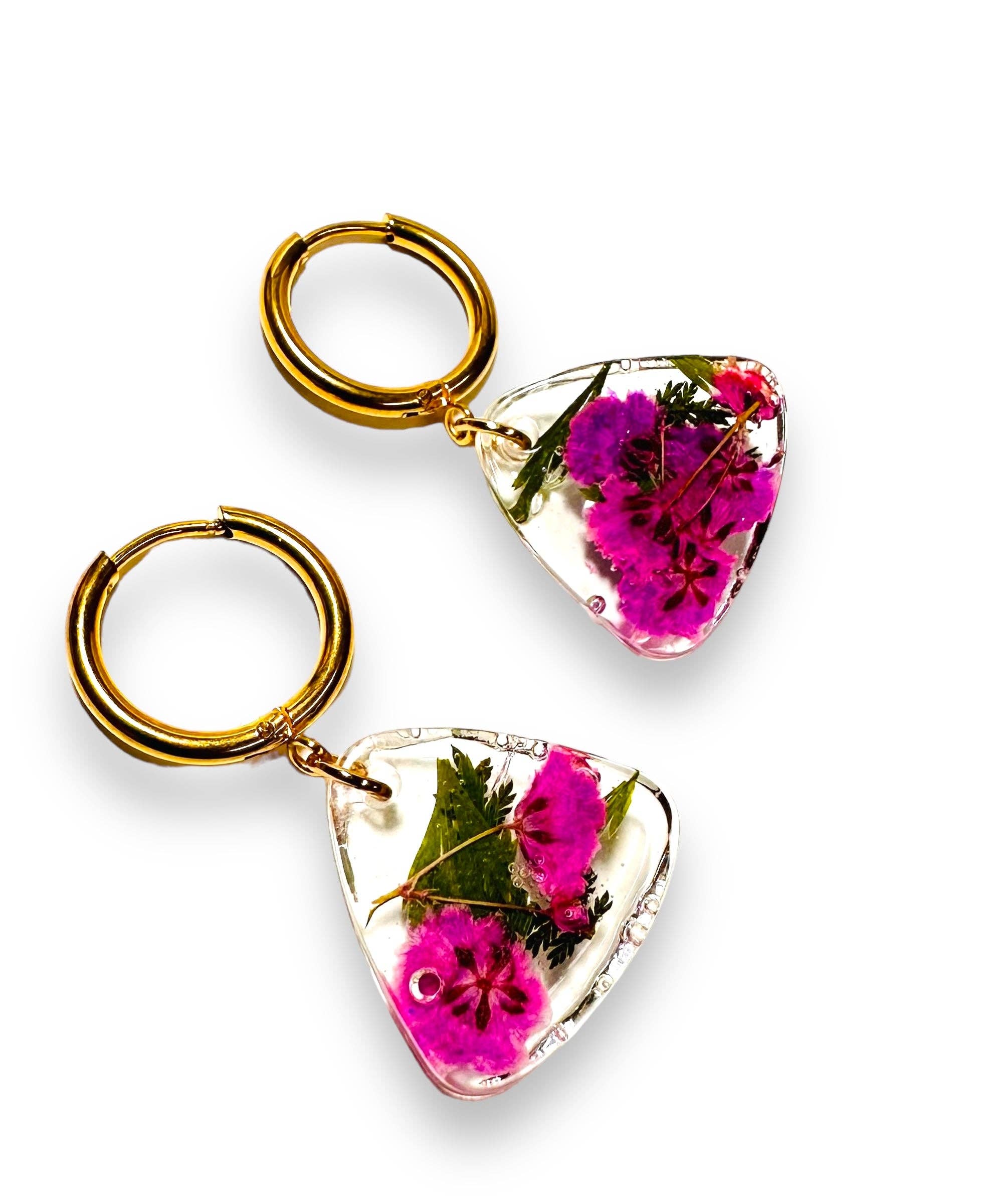 Janine’s Jewelry Design - Wholesale Hangende/ronde oorbellen - Oorbellen met geperste bloemen/echte bloemen/harsbloem13