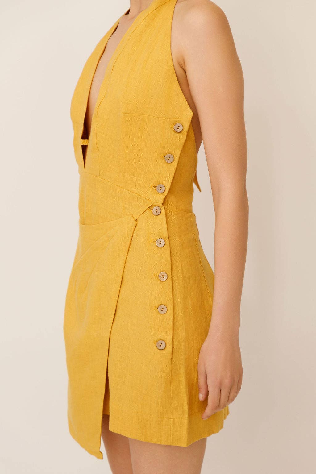 WUESTE - Wholesale Dress - Women's - Kaili Deep V Linen Mini Dress3