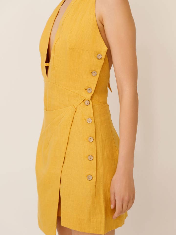 WUESTE - Wholesale Dress - Women's - Kaili Deep V Linen Mini Dress3