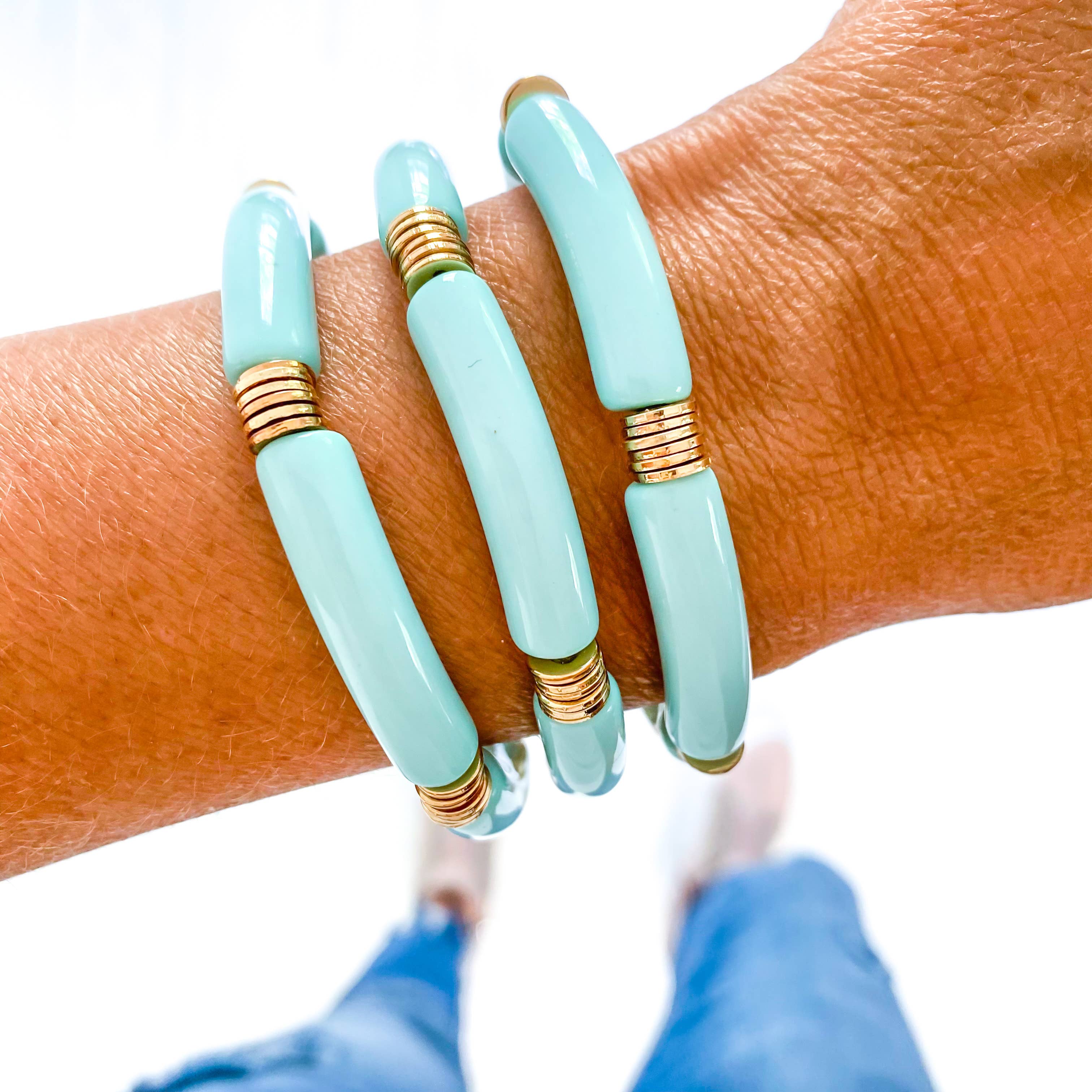 Savvy Bling - Vendita all'ingrosso Bracciale con perline - Tubo acrilico blu Tiffany chiaro bambù1