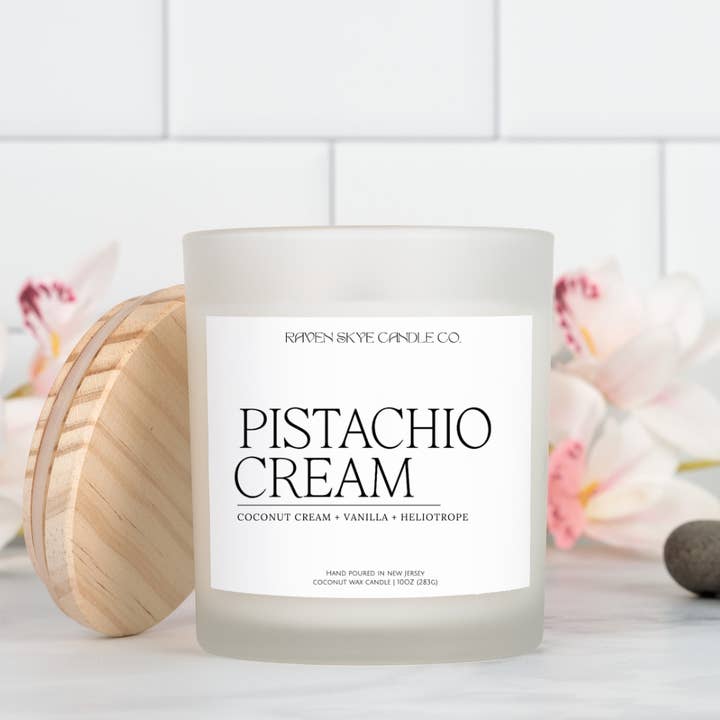 Pistachio Cream - 10oz. Matte White Glass Scented Candle for wholesale by Raven Skye Candle Co.