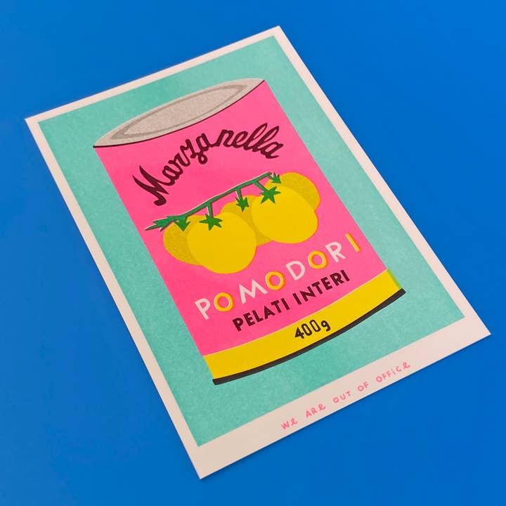 We are out of office - Wholesale Art Print - A risograph print of a can of pomodori1