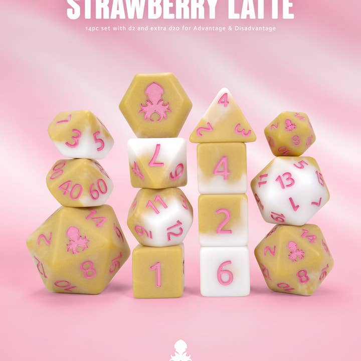 Conjunto de Dados Strawberry Latte Matte 14 peças com tinta rosa por atacado de Kraken Dice