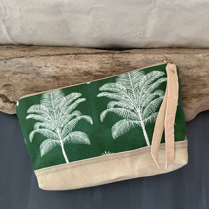 Cosmetics Bag with a waxed canvas base (Green Fern) for wholesale by Melmax Design