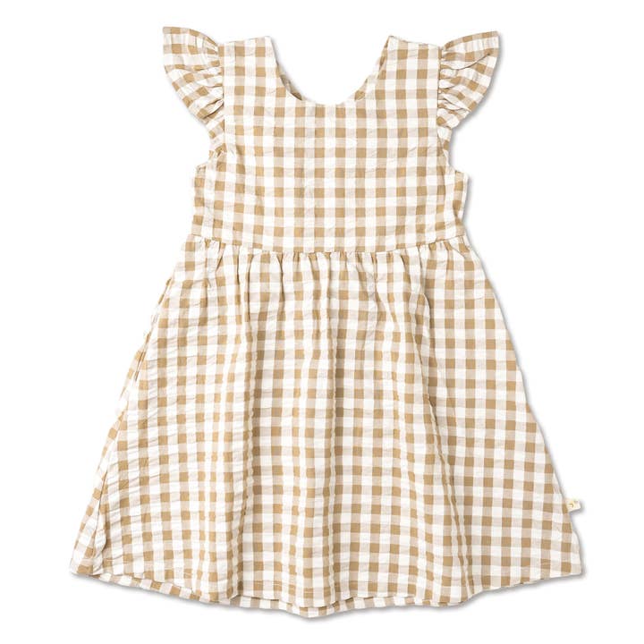 Makemake Organics - Wholesale Dress - Kids - Organic Flutter Summer Dress - Brown Chequered1
