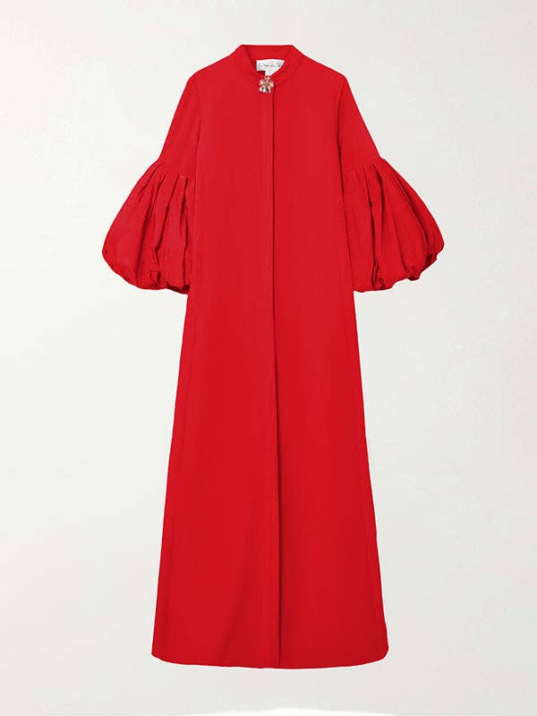 FurDecoration - Wholesale Dress - Women's - Flowy Floral Stand Collar Lantern Sleeve Maxi Dress18