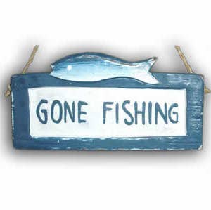 Erik & Mike - Wholesale Ornament - Gone Fishing Sign Christmas Ornament Nautical carved wood2