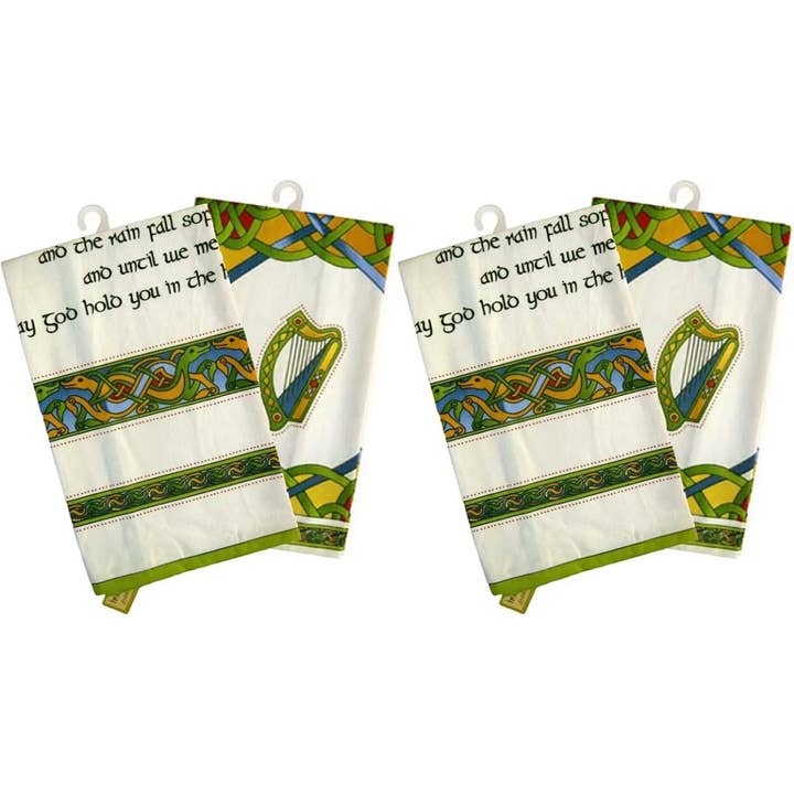 Irish Blessing & Emblems of Ireland Tea Towel Set of 2 for wholesale by Dublin Gift Company