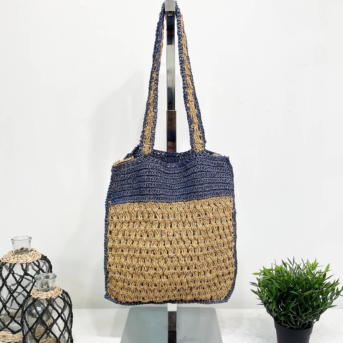 Anju Jewelry - Wholesale Draagtas - Dames - Mirasol Geweven Jute Schoudertas met Kleurrijke Accenten4