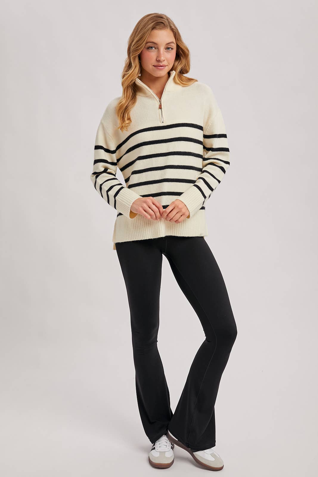 Bluivy - Wholesale Knit Sweater - Women's - QUARTER ZIP UP STRIPE SWEATER PULLOVER17