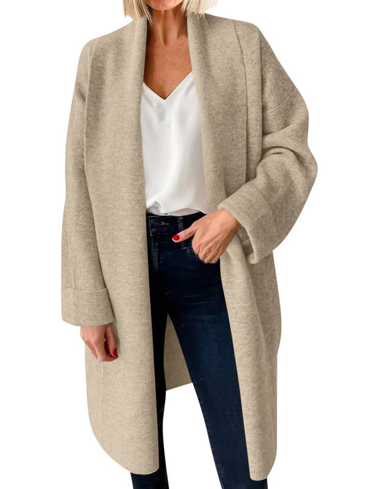 HIDDENBRAND - Wholesale Cardigan - Women's - Elegant Long Collarless Cardigan