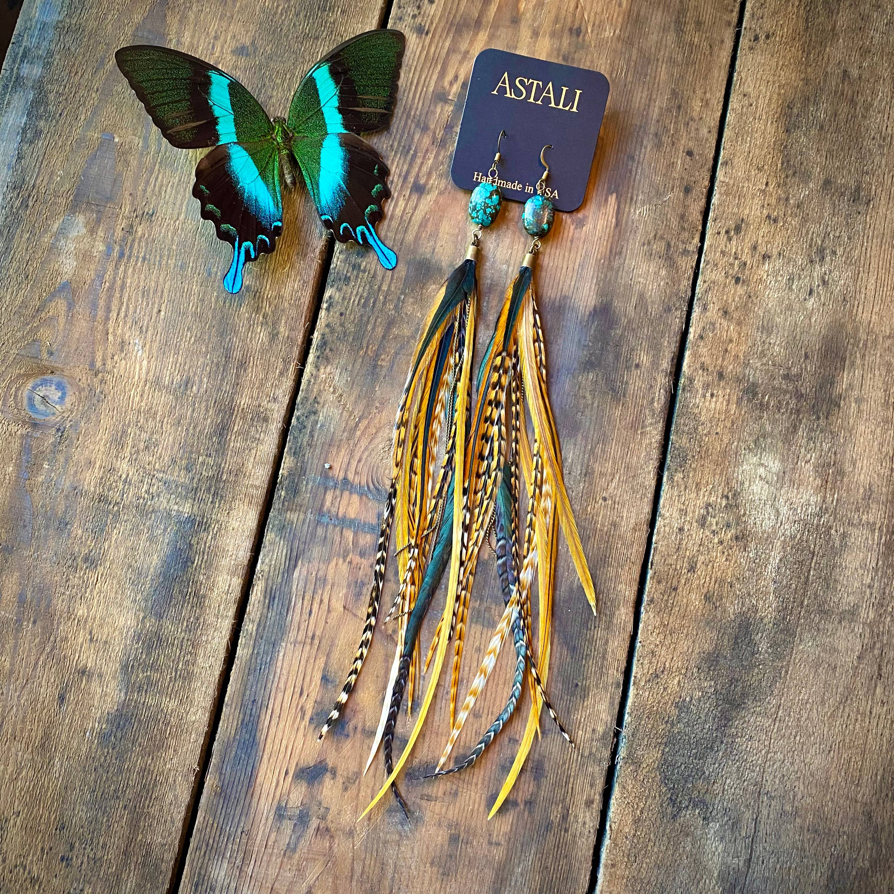 ASTALI - Wholesale Tassel Earrings - Turquoise & Long Feather Earrings - Cree Mix, Boho Western4