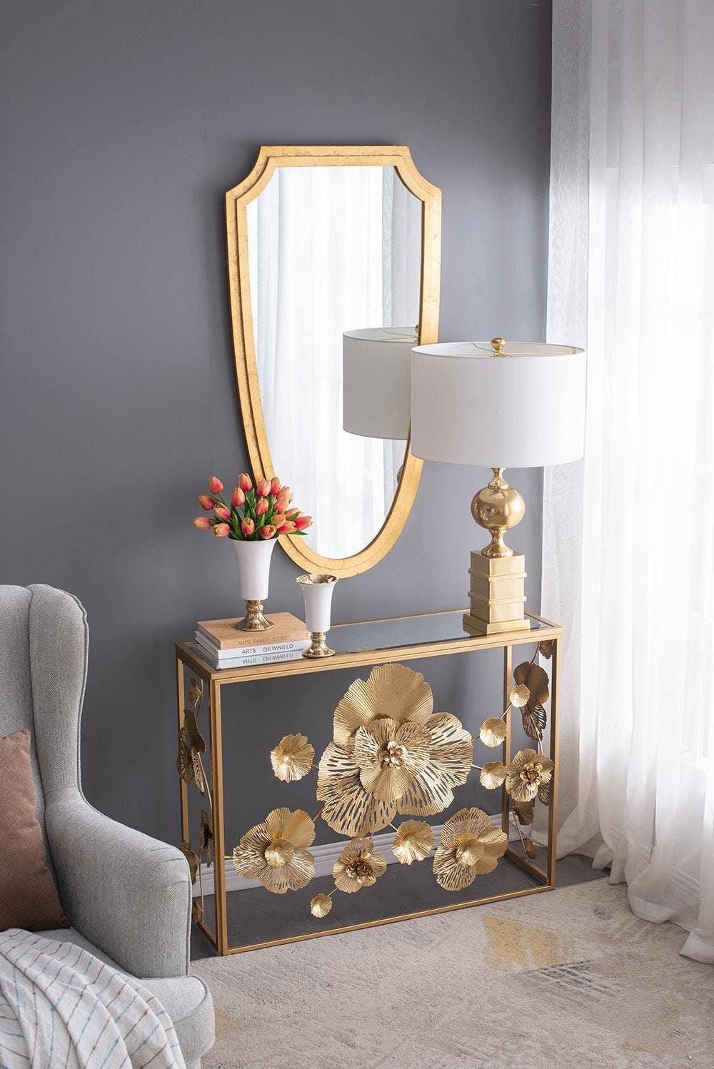 A&B Home Group Inc. – Candeeiro de secretária/decorativo por atacado – Candeeiro de Mesa D18x27,5" - Dourado/Branco8