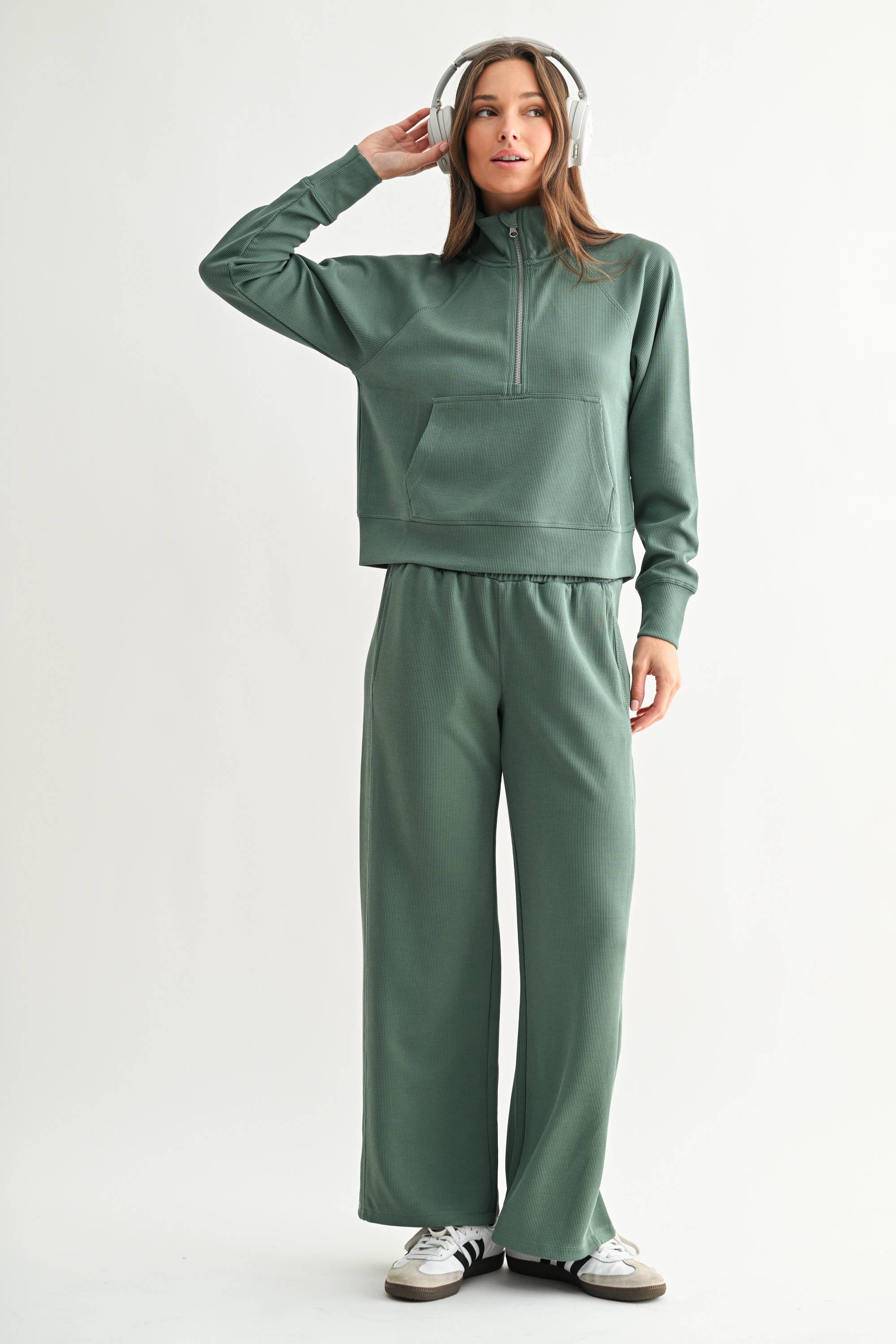 Mono B - Vente Sweat-shirt – femme - Pull à col zippé 1/4 en maille côtelée Luxe Sand Wash36