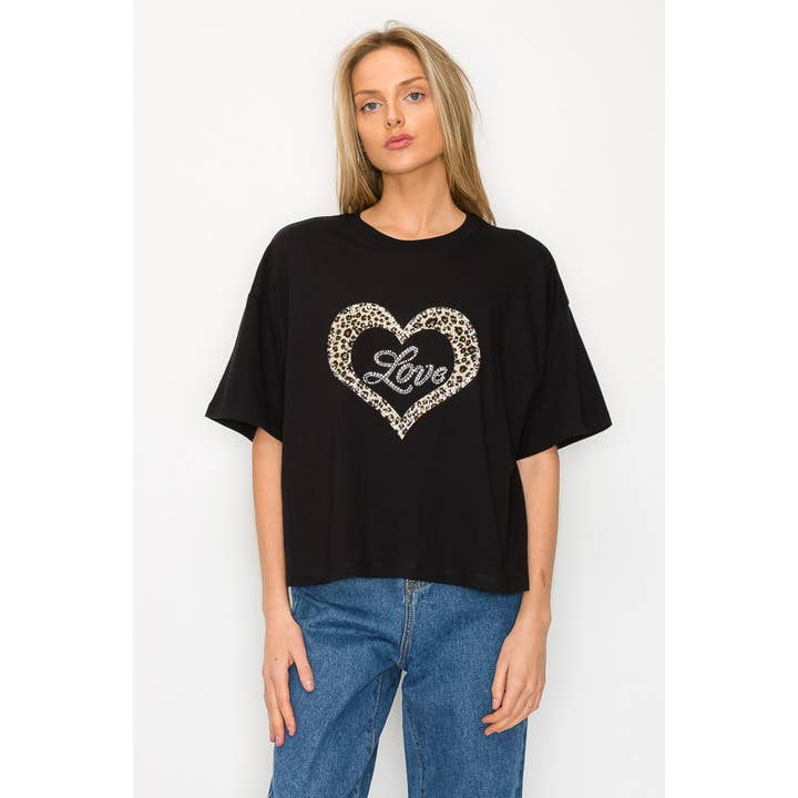 Rhinestone Cheetah Print Love Top for wholesale by Maryclan